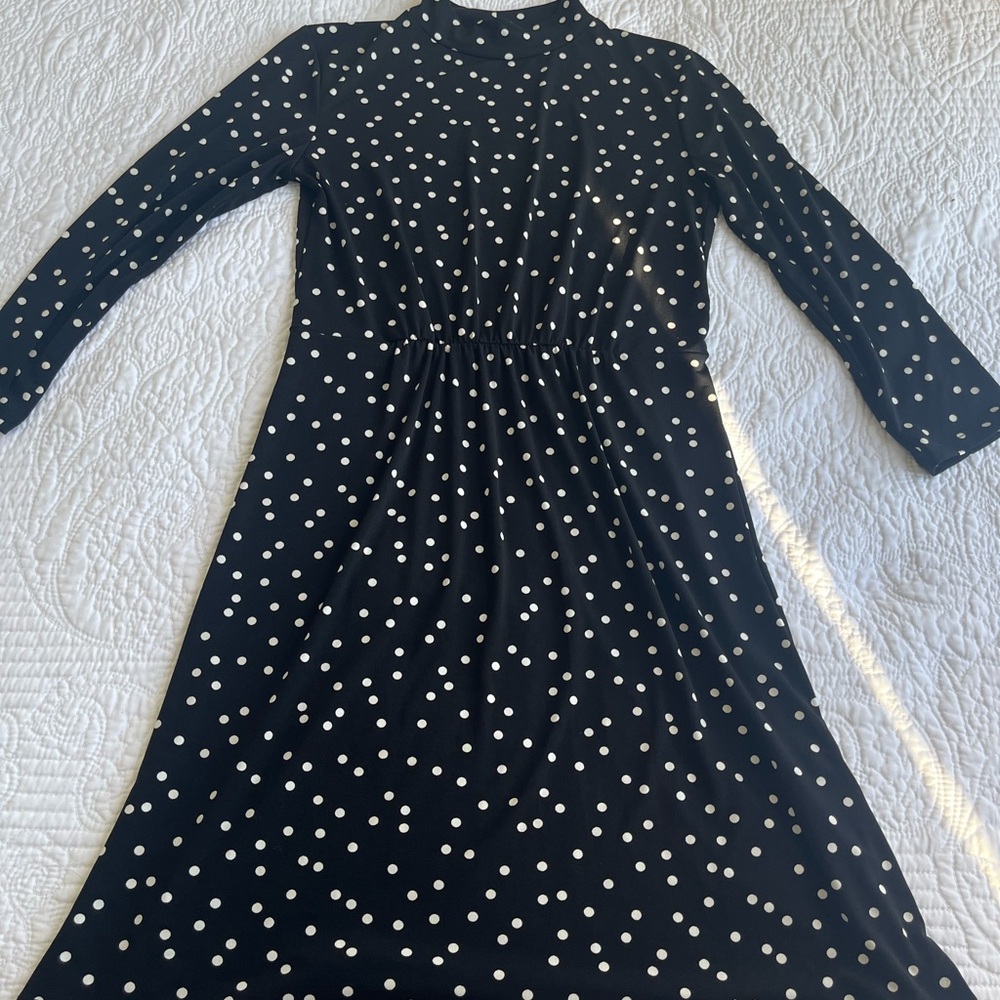 Warehouse Black Dress with White Polka Dots